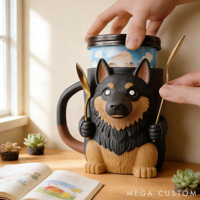 Personalized German Shepherd Ice Cream Pint Holder 3D Printed with Spoon Slots & Snack Drawer for Pet Pet Lover For Dog Lover