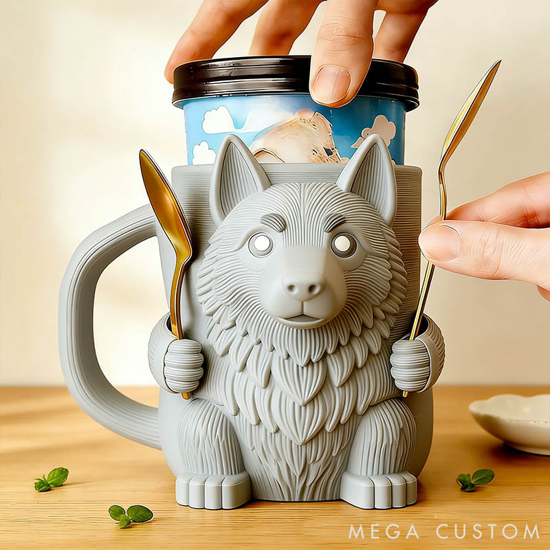 Personalized German Shepherd Ice Cream Pint Holder 3D Printed with Spoon Slots & Snack Drawer for Pet Pet Lover For Dog Lover