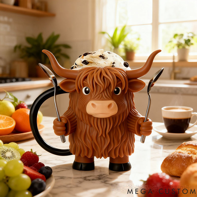 Personalized Highland Cow Ice Cream Pint Holder 3D Printed with Spoon Slots & Snack Drawer for Pet Lover For Cow Lover