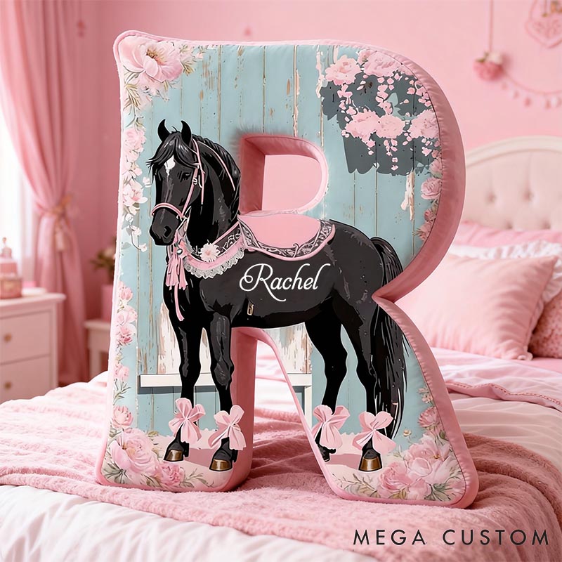 Personalized Horse Lover Flower Letter Pillow with Custom Name Graphic 3D Print