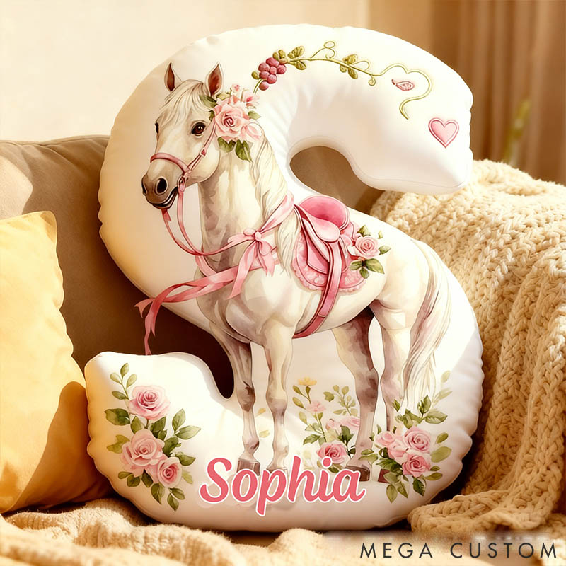 Personalized Horse Lover Flower Letter Pillow with Custom Name Graphic 3D Print