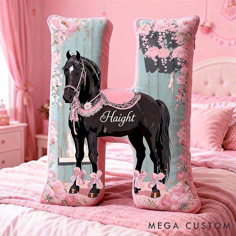Personalized Horse Lover Flower Letter Pillow with Custom Name Graphic 3D Print