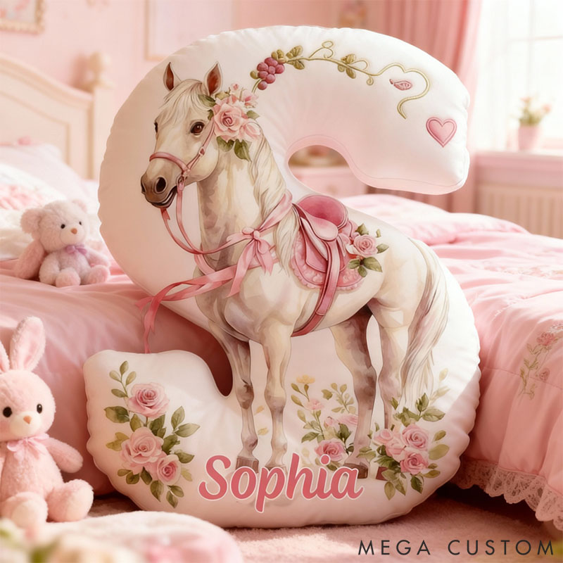 Personalized Horse Lover Flower Letter Pillow with Custom Name Graphic 3D Print
