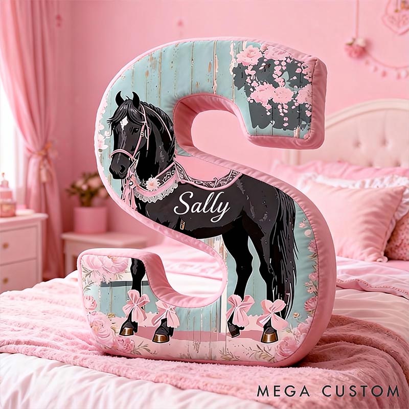 Personalized Horse Lover Flower Letter Pillow with Custom Name Graphic 3D Print