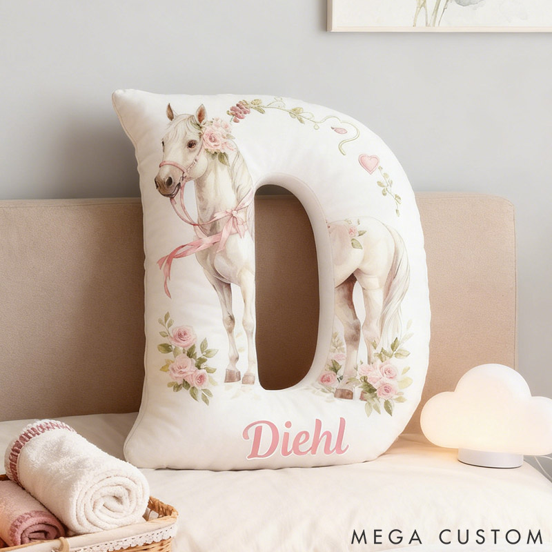 Personalized Horse Lover Flower Letter Pillow with Custom Name Graphic 3D Print
