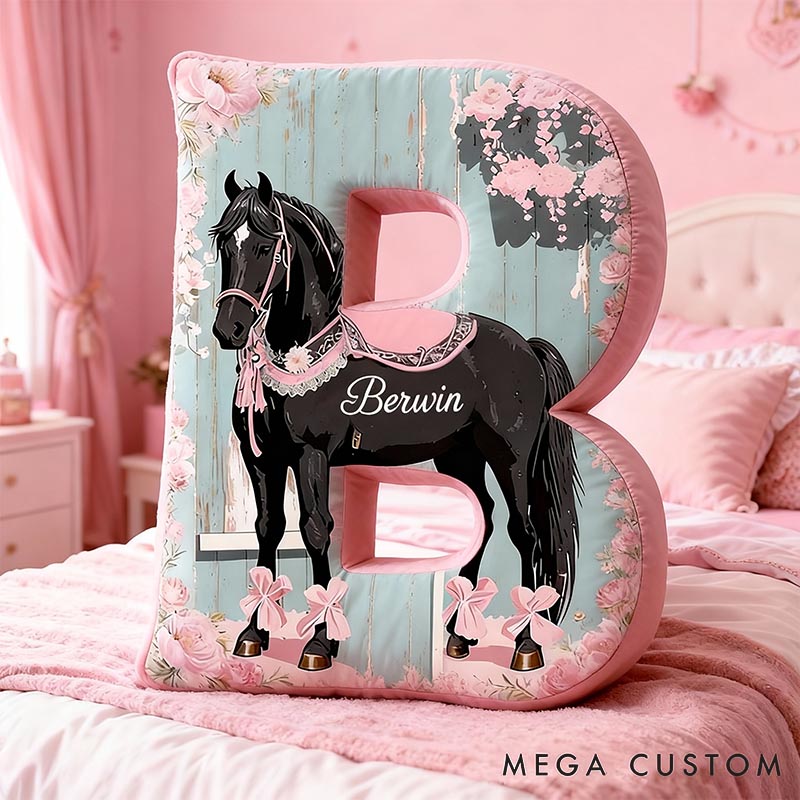 Personalized Horse Lover Flower Letter Pillow with Custom Name Graphic 3D Print