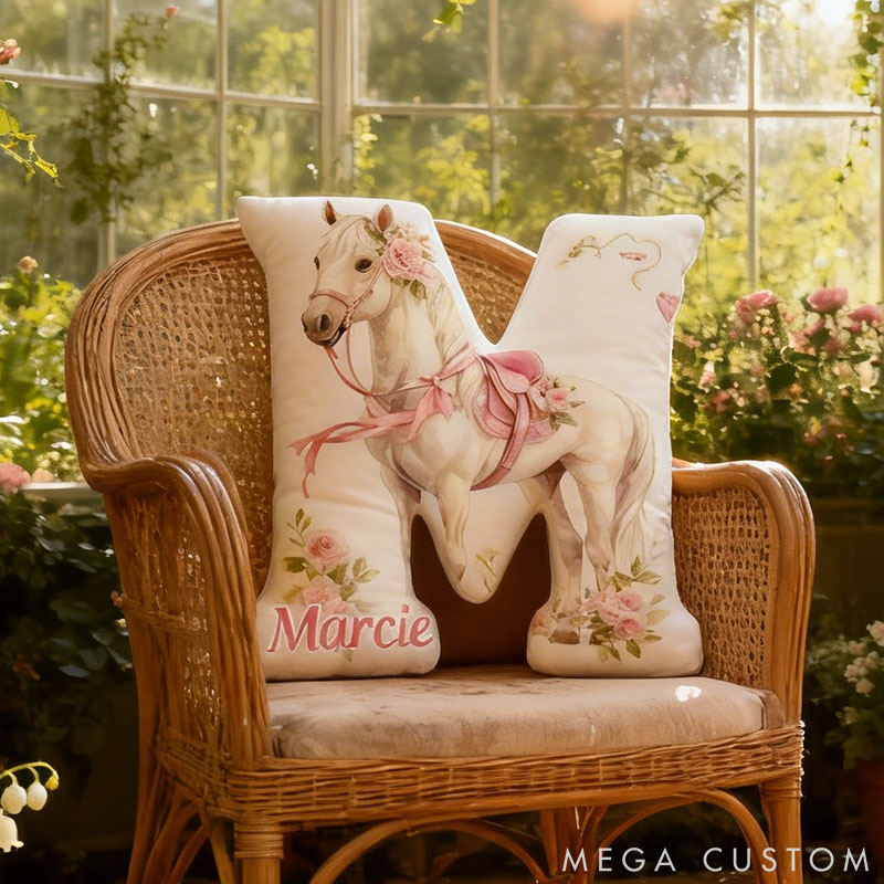 Personalized Horse Lover Flower Letter Pillow with Custom Name Graphic 3D Print