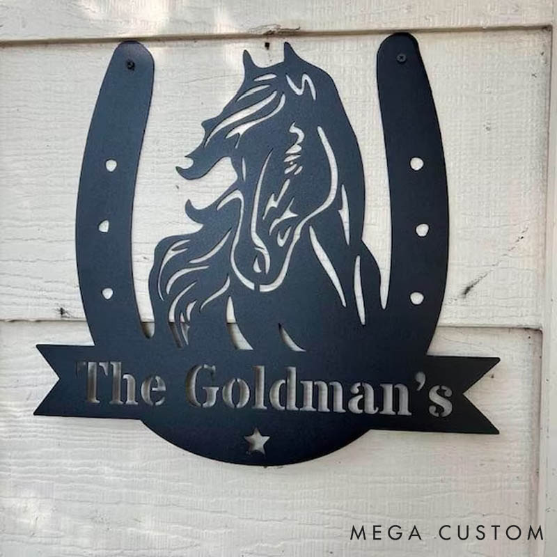 Personalized Horse Lover Horse Head Horseshoe Metal Sign