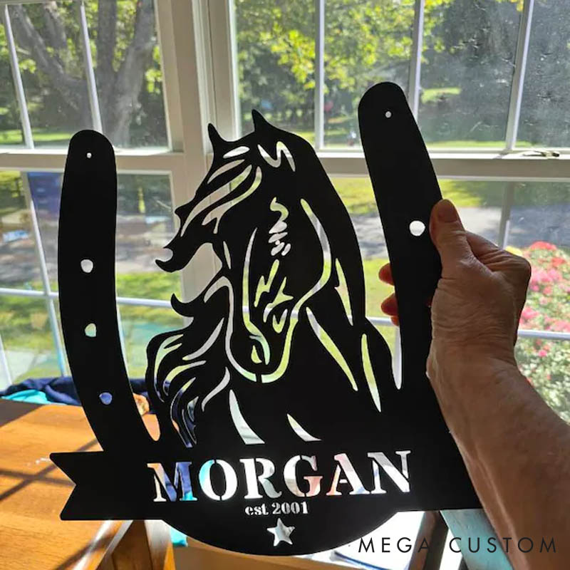Personalized Horse Lover Horse Head Horseshoe Metal Sign