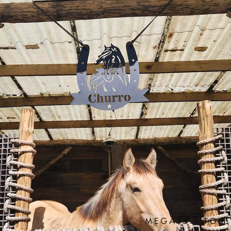 Personalized Horse Lover Horse Head Horseshoe Metal Sign