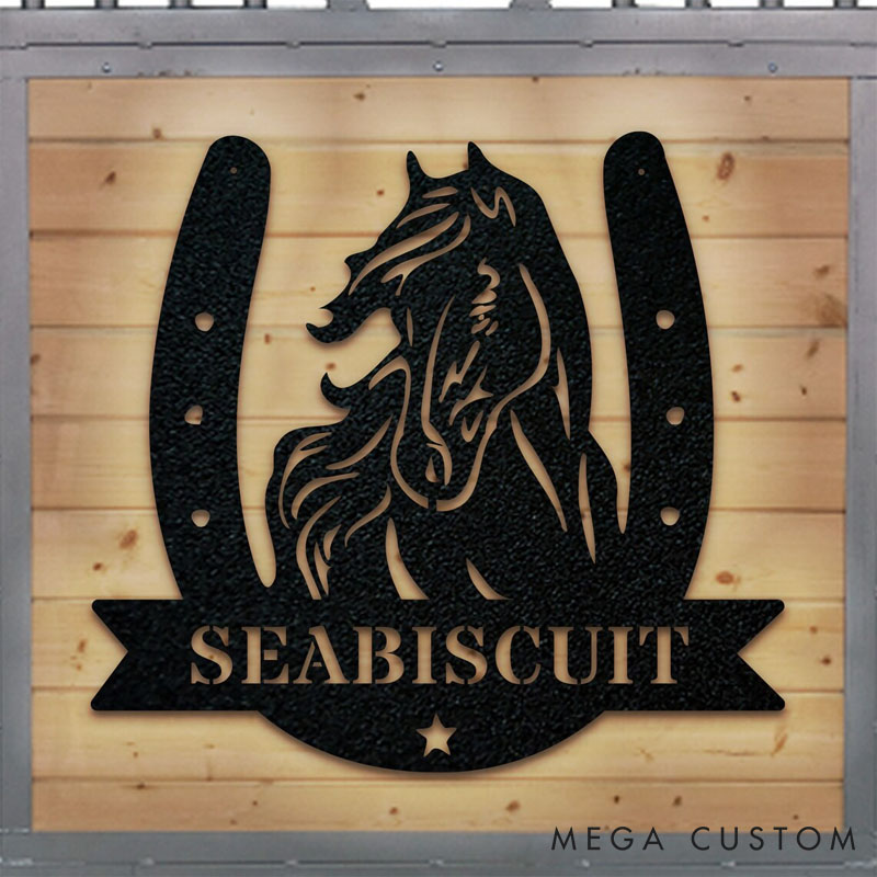 Personalized Horse Lover Horse Head Horseshoe Metal Sign