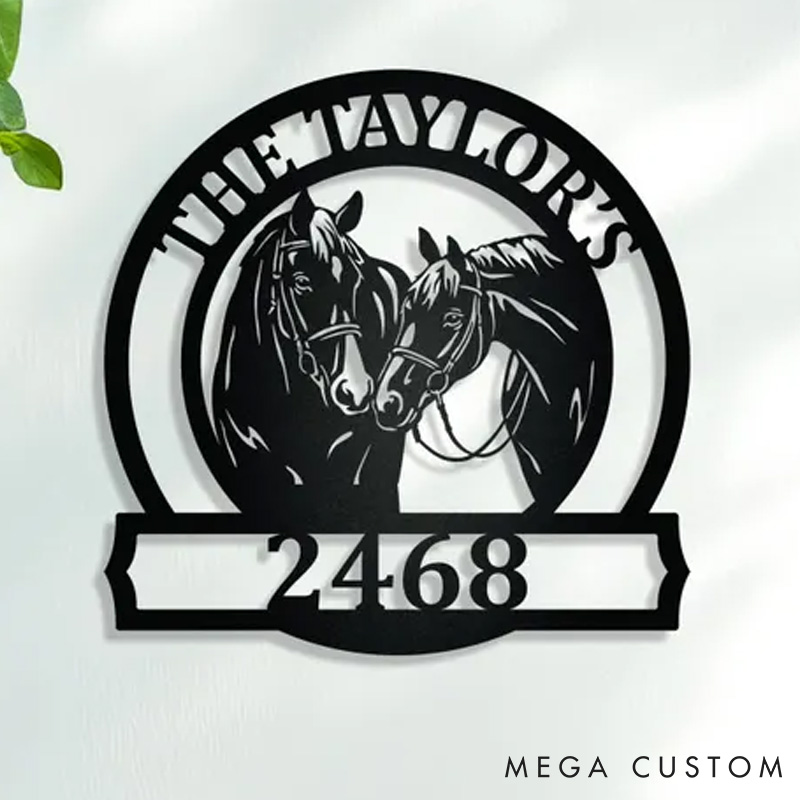 Personalized Horse Lover Horse Monogram Metal Wall Hanging Two Horse Barn Sign