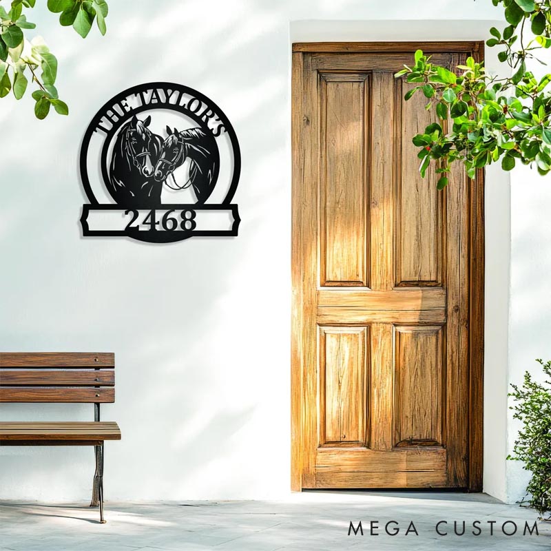 Personalized Horse Lover Horse Monogram Metal Wall Hanging Two Horse Barn Sign