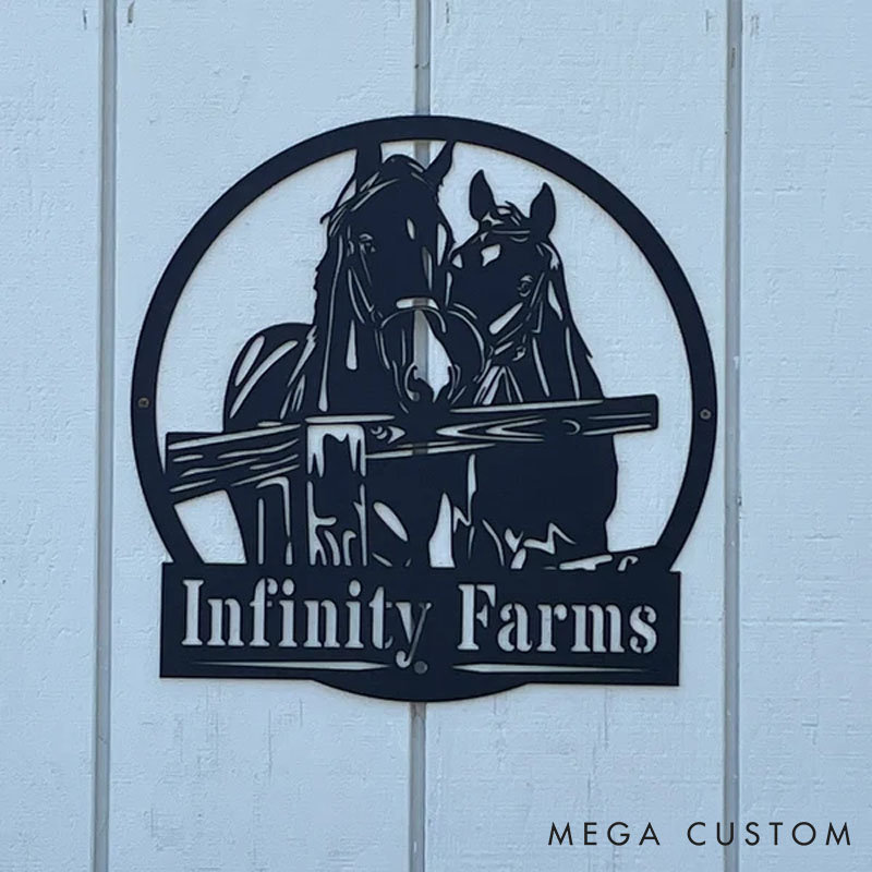 Personalized Horse Lover Horses Fence Horseshoe Metal Sign