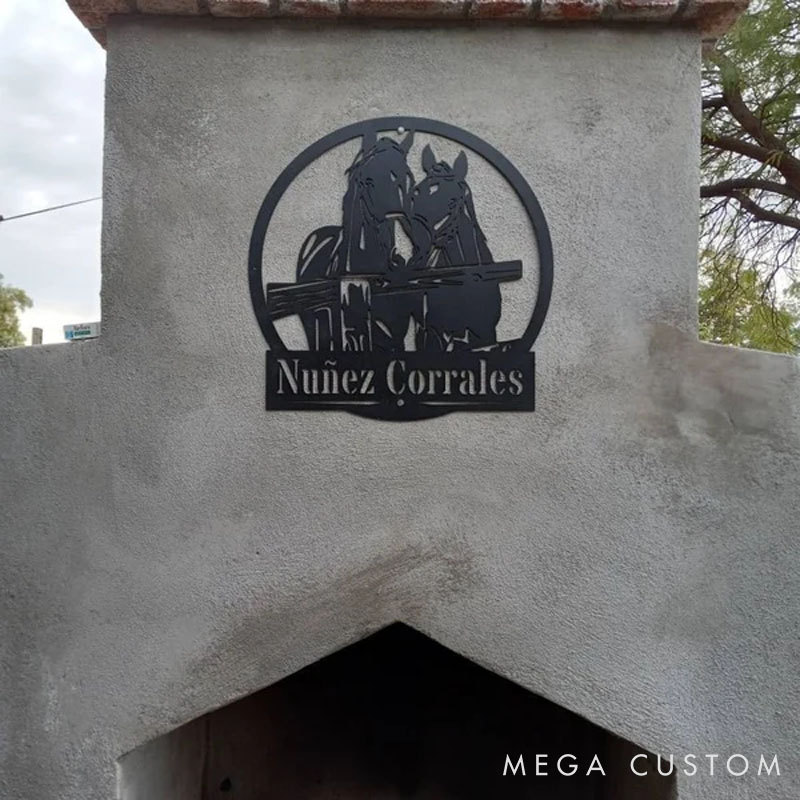 Personalized Horse Lover Horses Fence Horseshoe Metal Sign