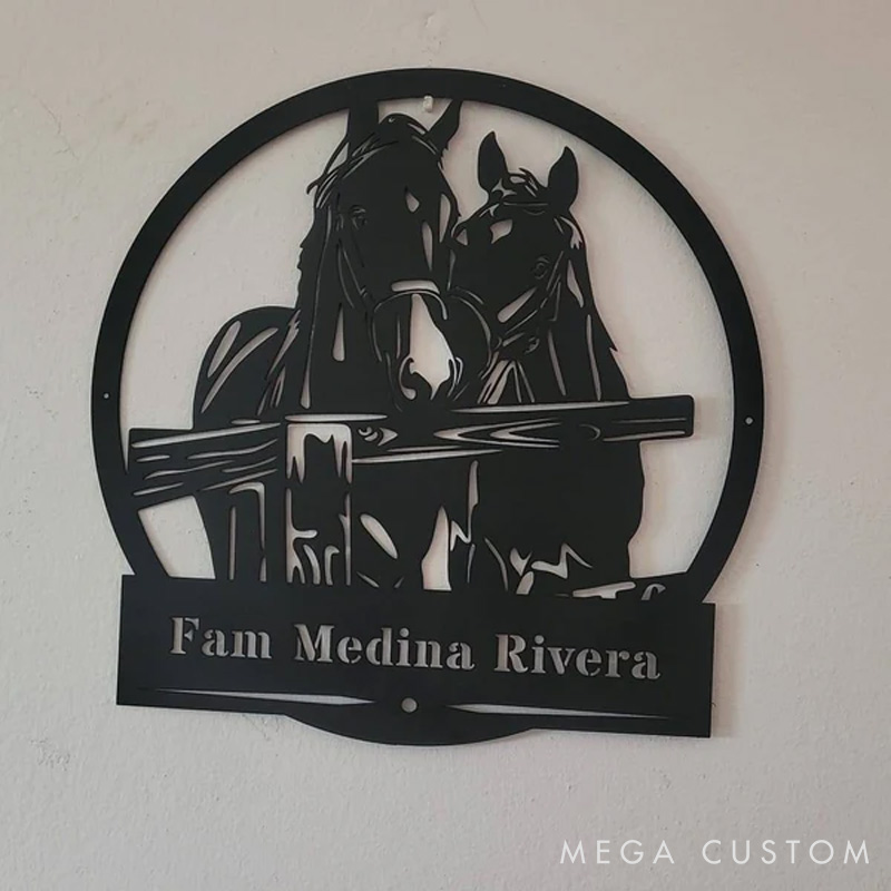 Personalized Horse Lover Horses Fence Horseshoe Metal Sign