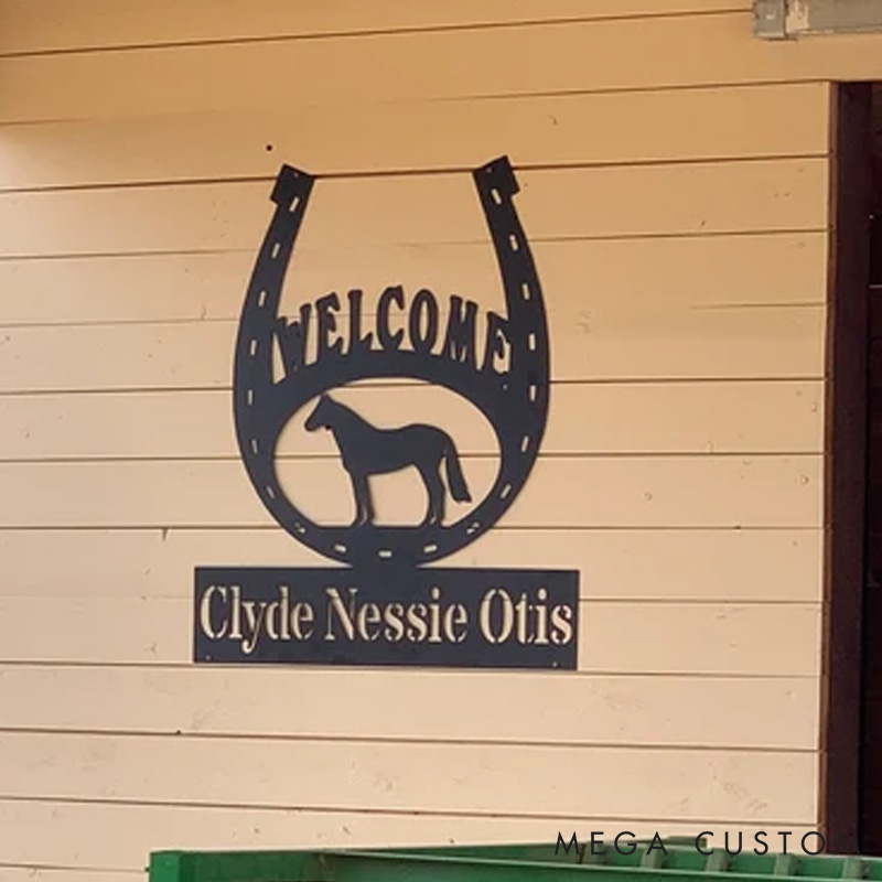 Personalized Horse Lover Horseshoe Welcome Metal Sign