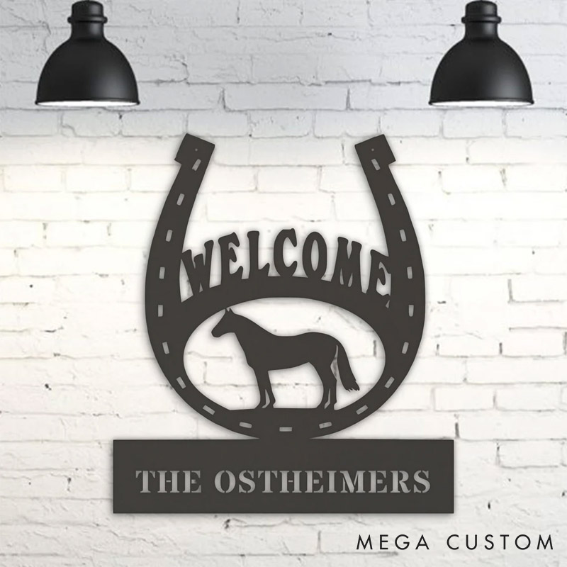Personalized Horse Lover Horseshoe Welcome Metal Sign