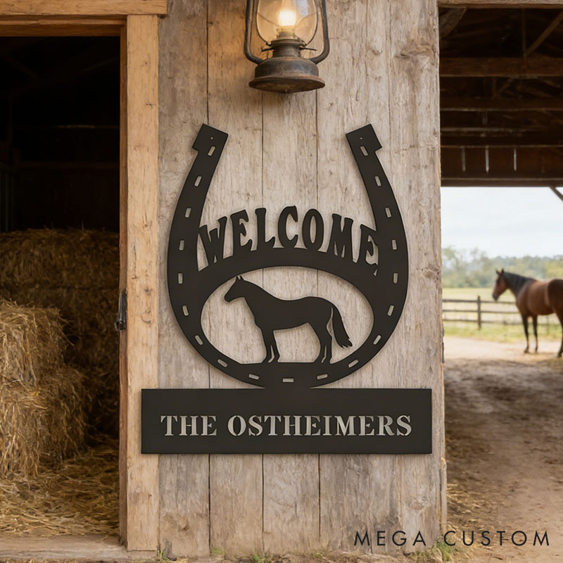 Personalized Horse Lover Horseshoe Welcome Metal Sign