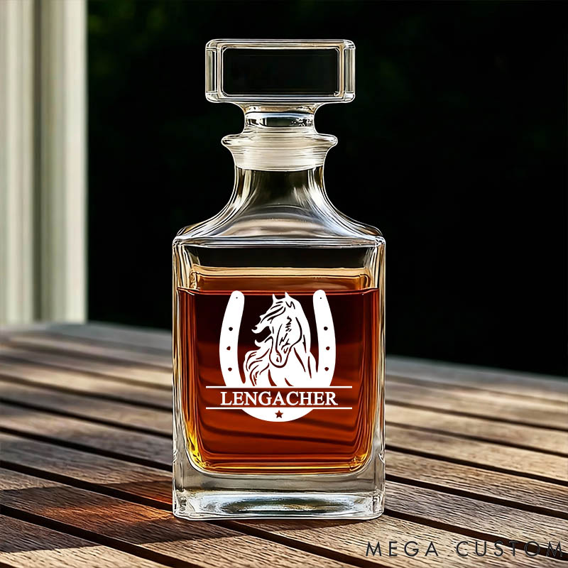 Personalized Horse Lover Horseshoes Horse Whiskey Decanter with Name Bar Accessory