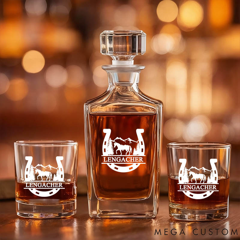 Personalized Horse Lover Horseshoes Horse Whiskey Decanter with Name Bar Accessory