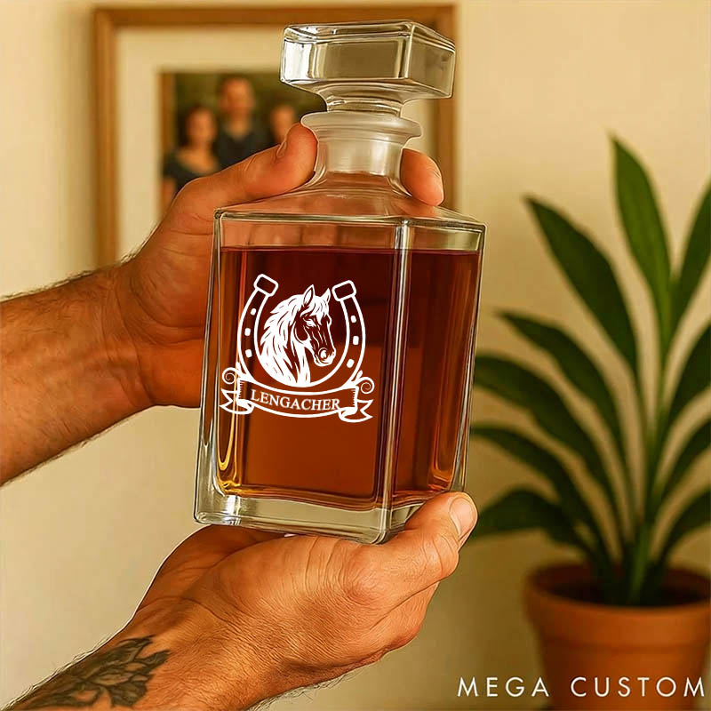 Personalized Horse Lover Horseshoes Horse Whiskey Decanter with Name Bar Accessory