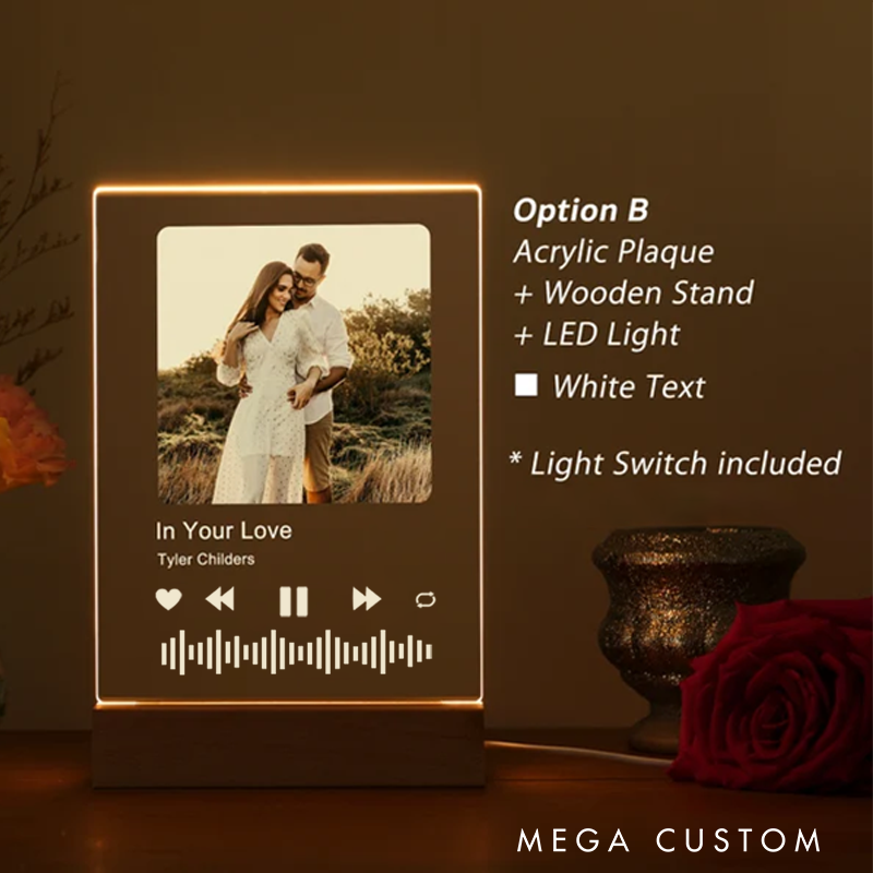 Personalized LED Song Plaque with Stand and Custom Music Night Light and Personalized Music Prints Photo Frame and Gift for Him Boyfriend Bestie