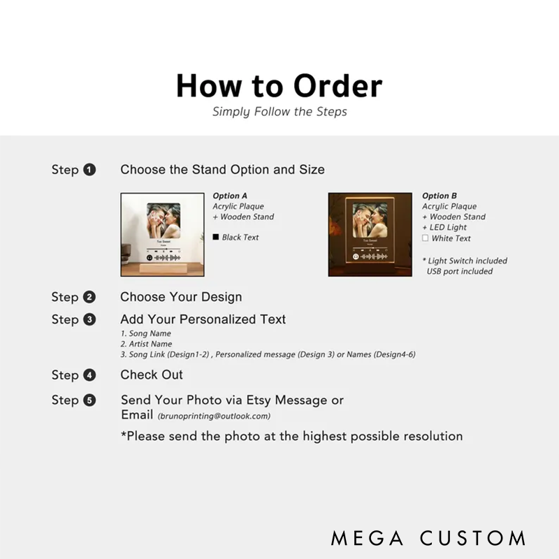 Personalized LED Song Plaque with Stand and Custom Music Night Light and Personalized Music Prints Photo Frame and Gift for Him Boyfriend Bestie