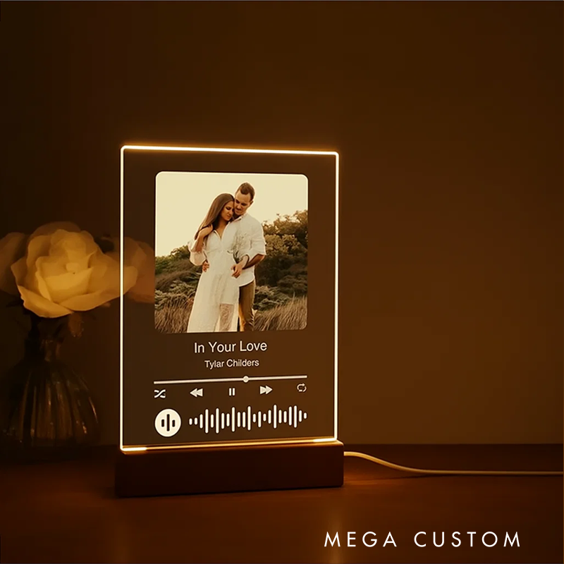 Personalized LED Song Plaque with Stand and Custom Music Night Light and Personalized Music Prints Photo Frame and Gift for Him Boyfriend Bestie
