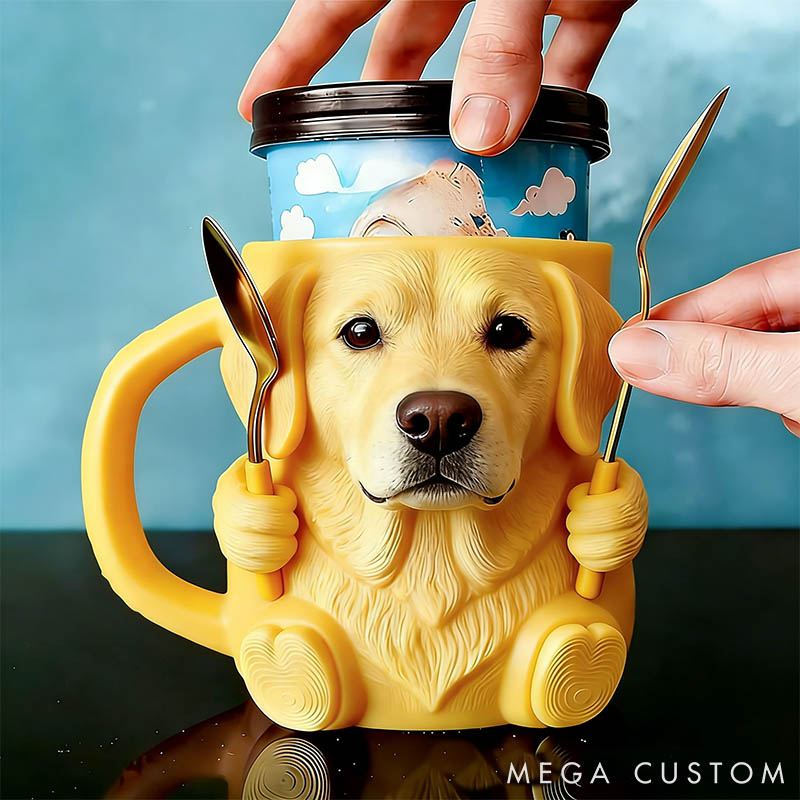 Personalized Labrador Retriever Ice Cream Pint Holder 3D Printed with Spoon Slots & Snack Drawer for Pet Pet Lover For Dog Lover