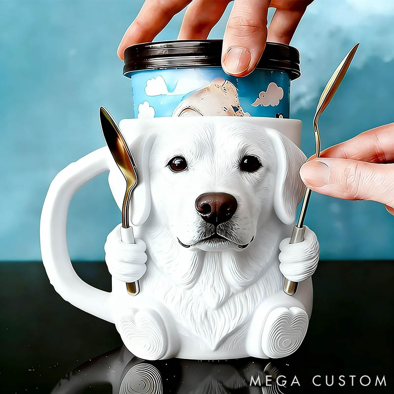 Personalized Labrador Retriever Ice Cream Pint Holder 3D Printed with Spoon Slots & Snack Drawer for Pet Pet Lover For Dog Lover