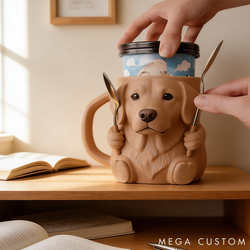 Personalized Labrador Retriever Ice Cream Pint Holder 3D Printed with Spoon Slots & Snack Drawer for Pet Pet Lover For Dog Lover