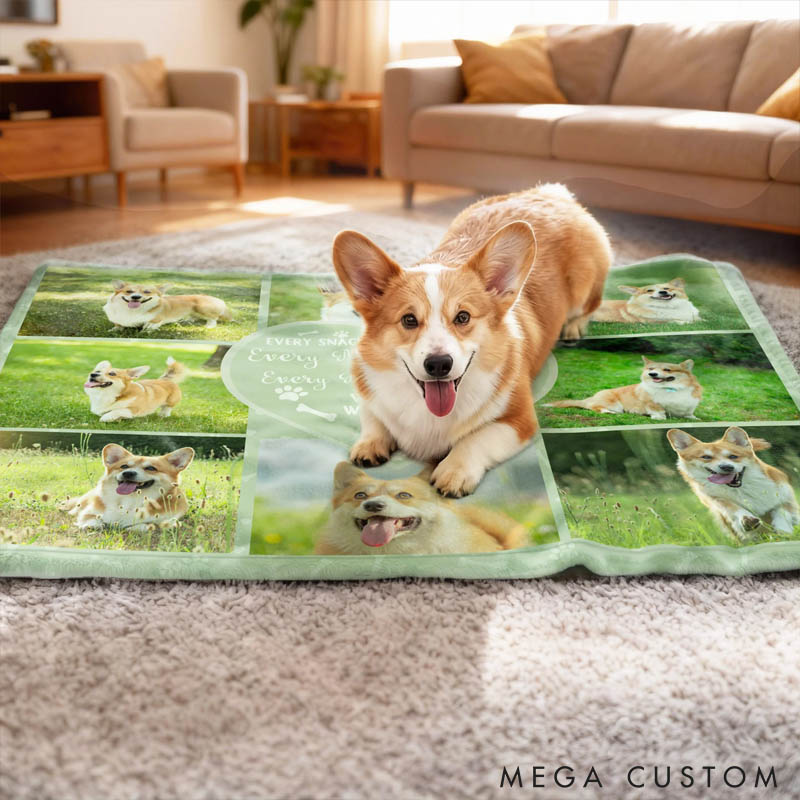 Personalized Multicolor Paw Print 8 Photos Soft Pet Blanket with Name Pet Supplies Birthday Gift for Pet Lovers