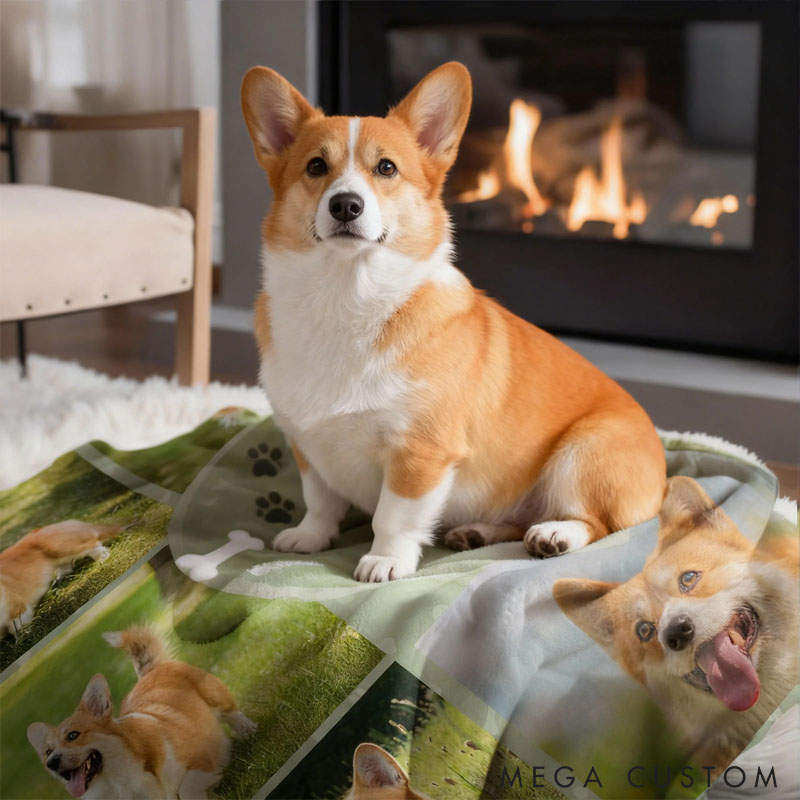 Personalized Multicolor Paw Print 8 Photos Soft Pet Blanket with Name Pet Supplies Birthday Gift for Pet Lovers