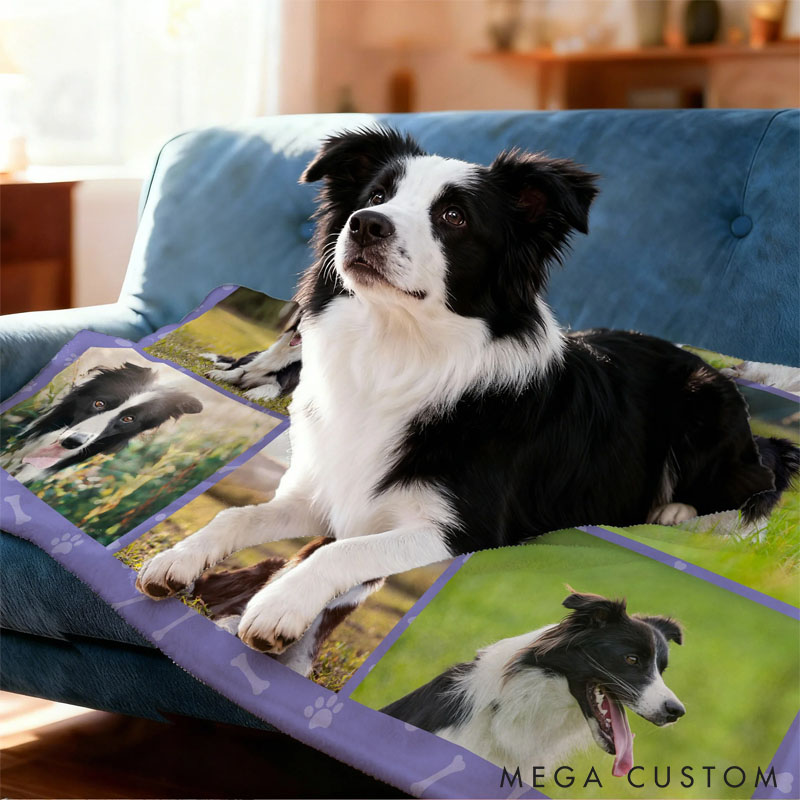 Personalized Multicolor Paw Print 8 Photos Soft Pet Blanket with Name Pet Supplies Birthday Gift for Pet Lovers