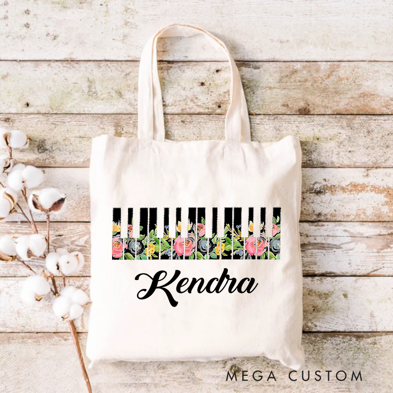 Personalized Music Bag and Personalized Music Teacher Gift, Music Tote Bag and Piano Gift