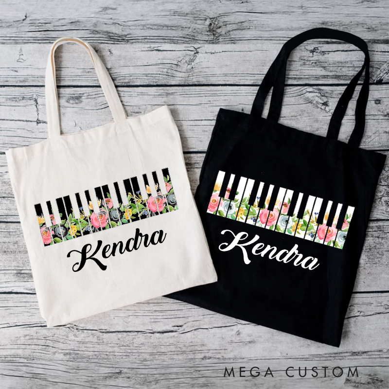 Personalized Music Bag and Personalized Music Teacher Gift, Music Tote Bag and Piano Gift