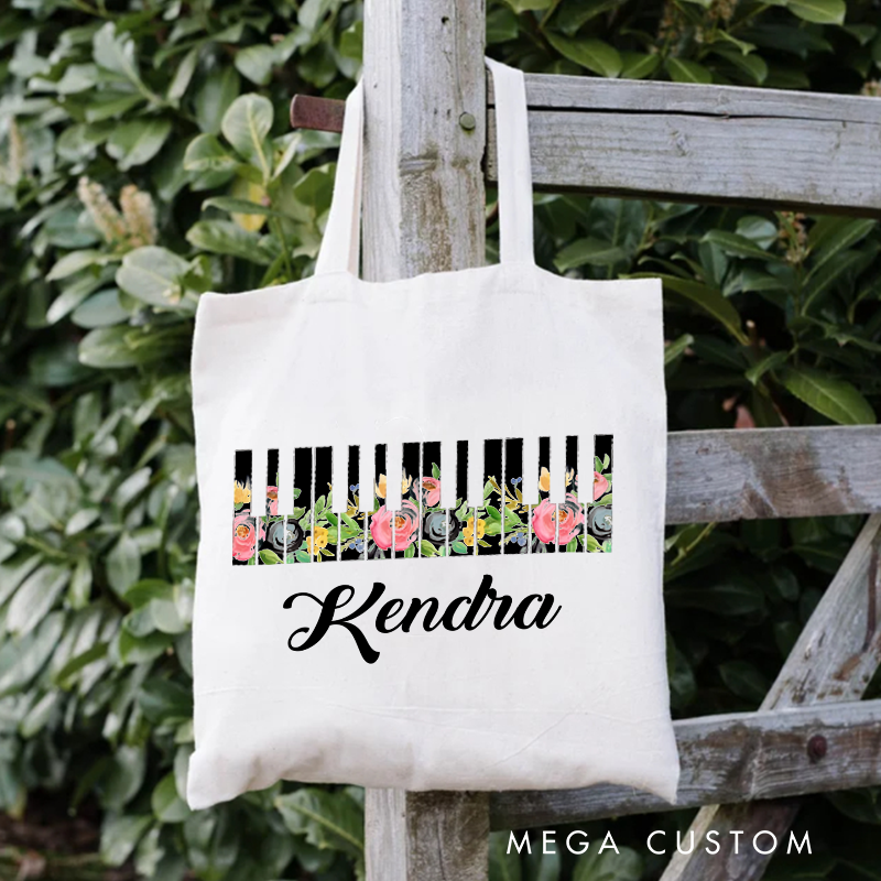 Personalized Music Bag and Personalized Music Teacher Gift, Music Tote Bag and Piano Gift