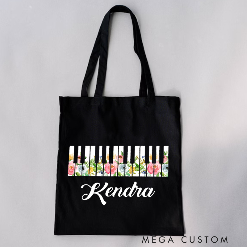 Personalized Music Bag and Personalized Music Teacher Gift, Music Tote Bag and Piano Gift