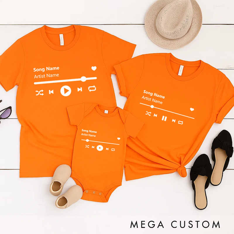 Personalized Music Family Matching T-Shirt Album Cover for Him and Her and Couples and Customized Music Player Display and Audio Control and Play Button and Music Player