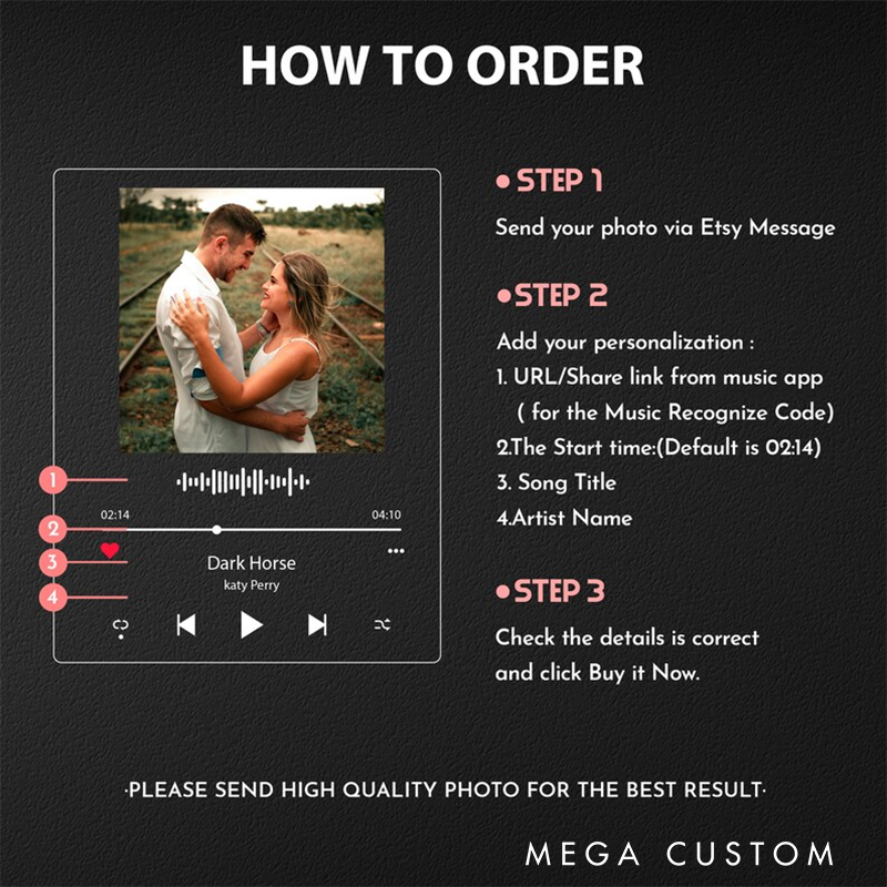 Personalized Music LED Night Light and Minimalist Home Decor and Music Photo Plaque Engagement Gift and Personalized Valentines Gifts