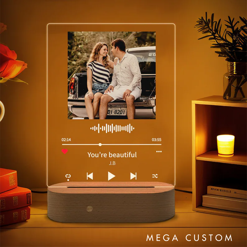 Personalized Music LED Night Light and Minimalist Home Decor and Music Photo Plaque Engagement Gift and Personalized Valentines Gifts