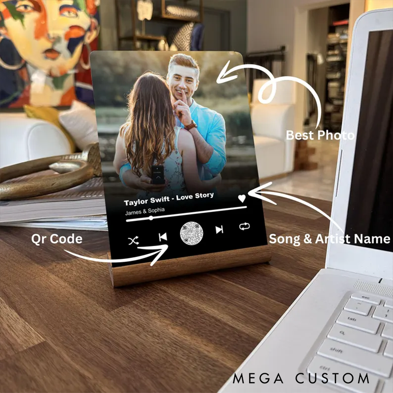 Personalized Music Plaque and Personalized Photo and Song Display with Scannable QR Code and Perfect Anniversary and Wedding and Gift for Couples