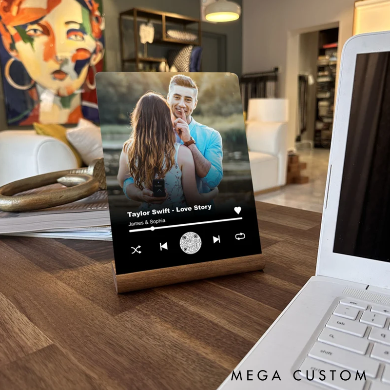 Personalized Music Plaque and Personalized Photo and Song Display with Scannable QR Code and Perfect Anniversary and Wedding and Gift for Couples