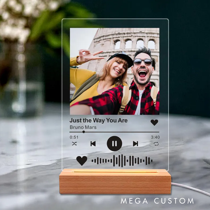 Personalized Music Song Plaque with Wood Base Customized Acrylic Song Plaque with Any Photo Song Any Playlist Music Gift Music Prints