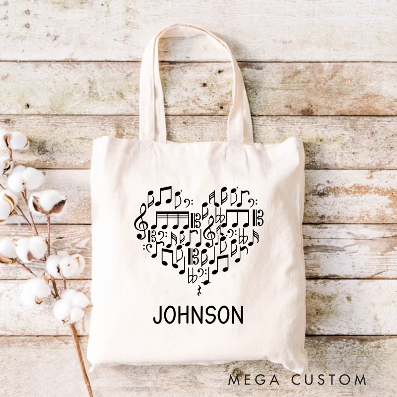 Personalized Music Teacher Student Bag with Name and Piano Gift and Musical Notes Bag