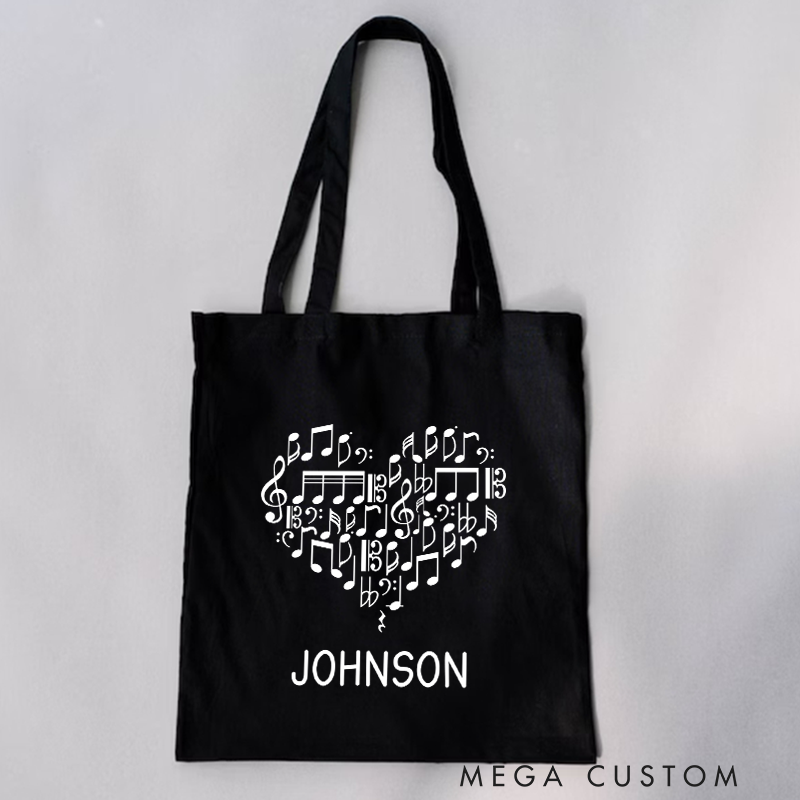 Personalized Music Teacher Student Bag with Name and Piano Gift and Musical Notes Bag