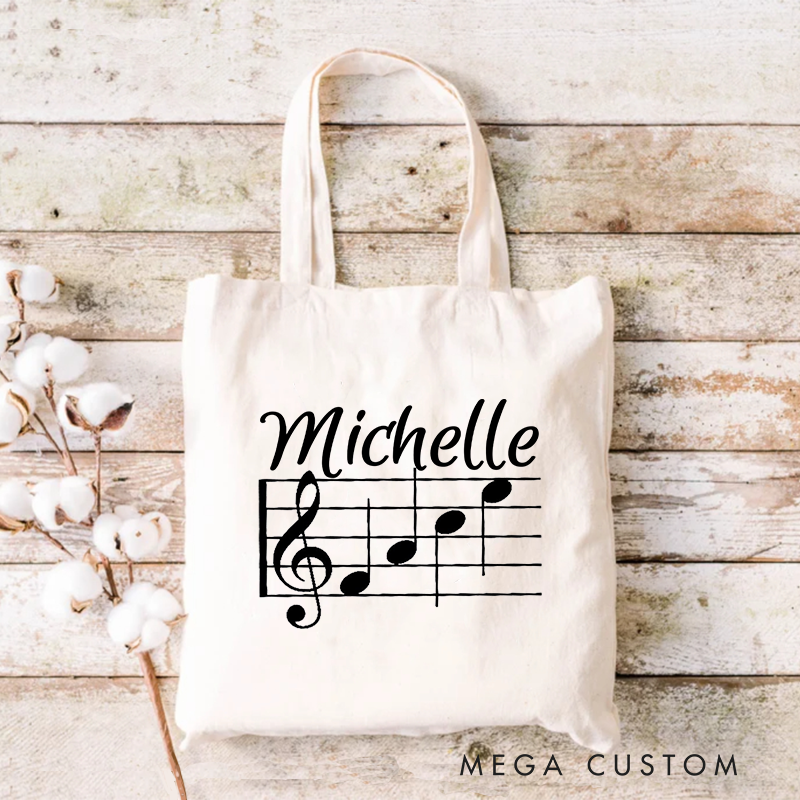 Personalized Music Tote Bag and Custom Music Bag and Piano Lesson Bag and Canvas Tote Bag and Music Birthday Gift