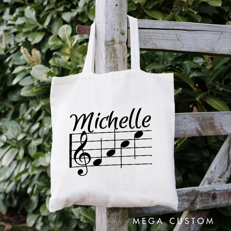 Personalized Music Tote Bag and Custom Music Bag and Piano Lesson Bag and Canvas Tote Bag and Music Birthday Gift