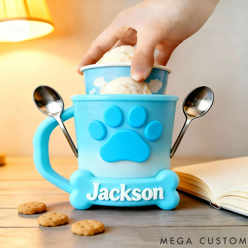 Personalized Paw Ice Cream Pint Holder 3D Printed with Spoon Slots & Snack Drawer for Pet Lover